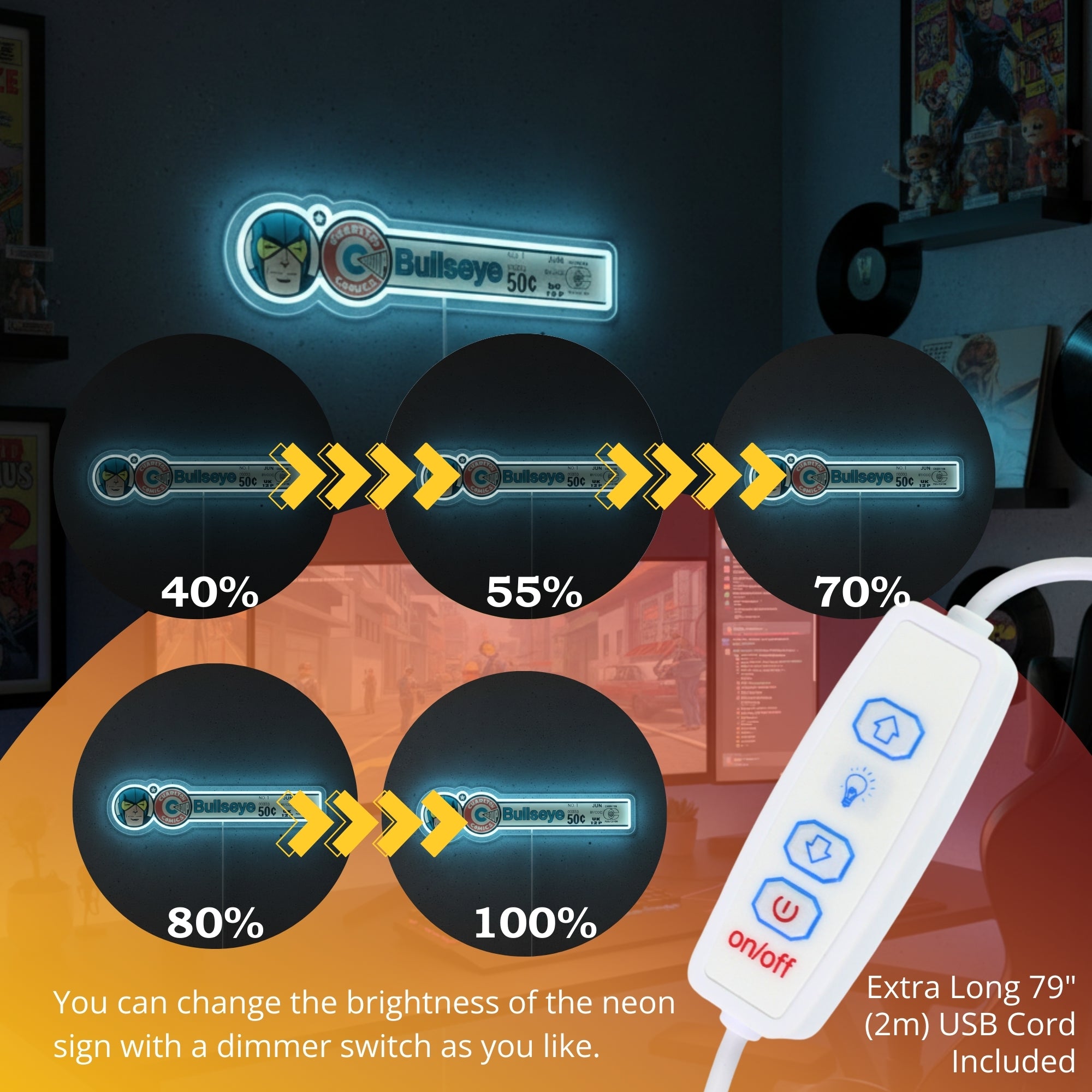 ShineNeon™ Retro Bullseye Comic Ledger LED Neon Sign - Superhero Wall Decor