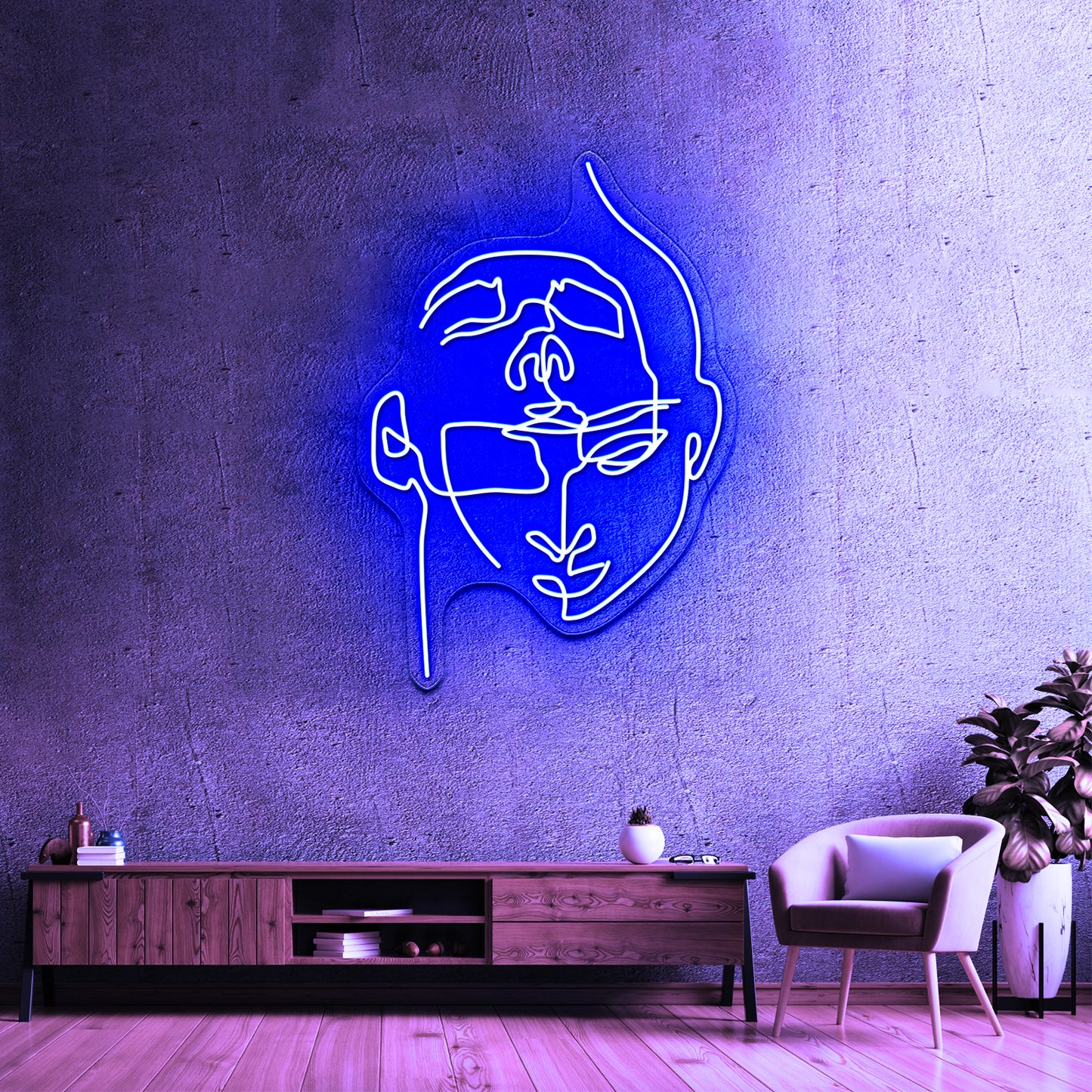 2 Faces Abstract Line Art Wall Artwork Neon Signs