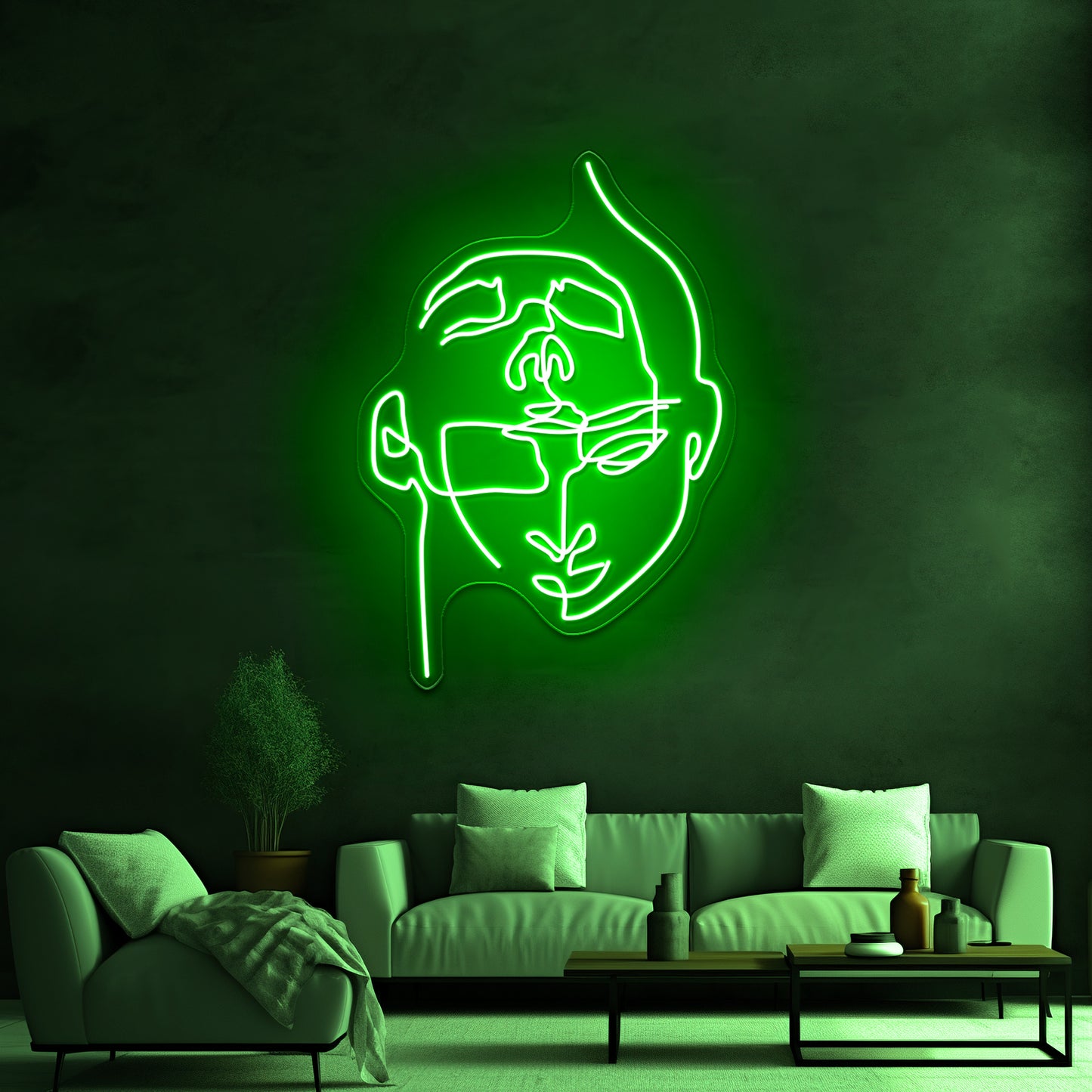 2 Faces Abstract Line Art Wall Artwork Neon Signs