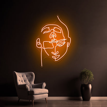 2 Faces Abstract Line Art Wall Artwork Neon Signs