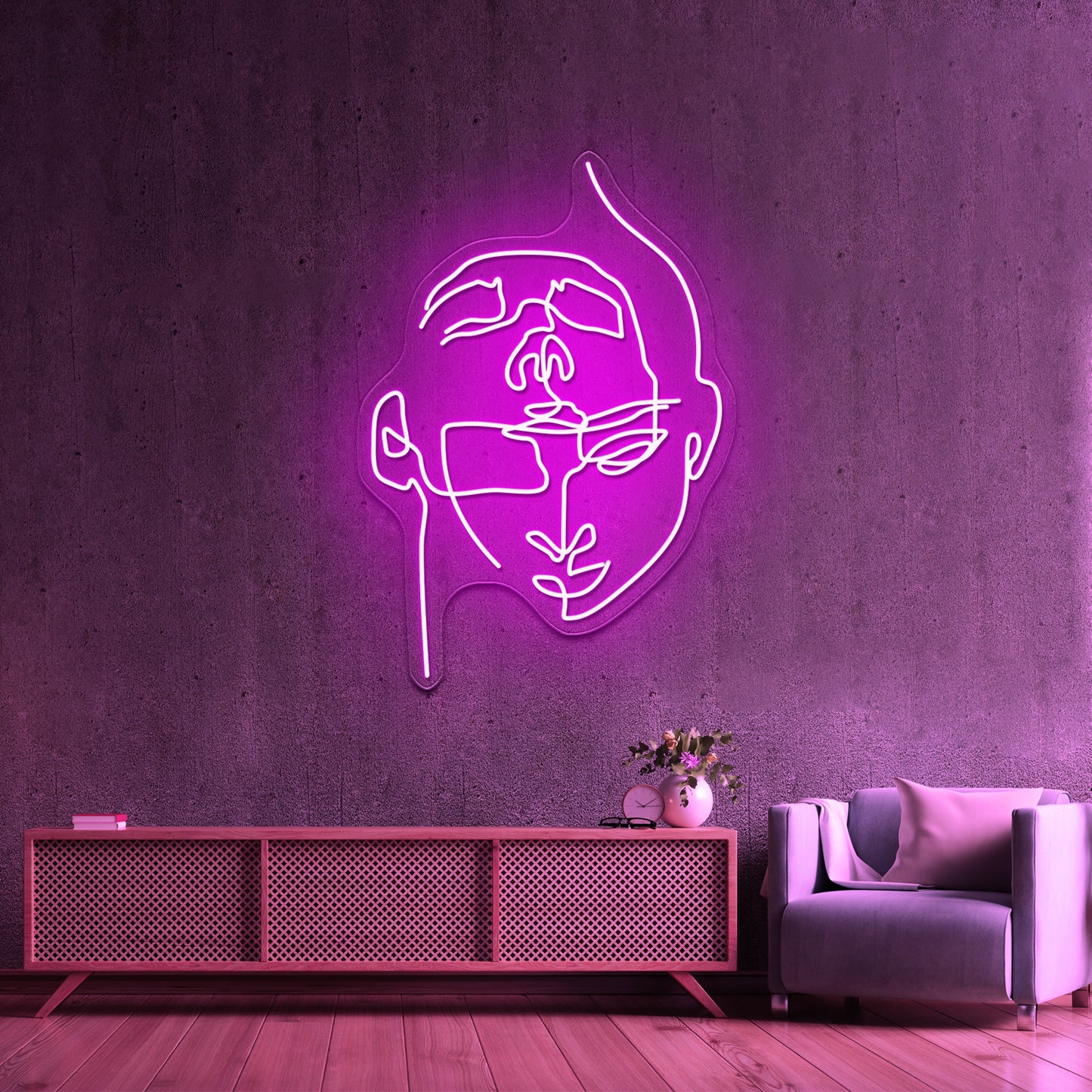 2 Faces Abstract Line Art Wall Artwork Neon Signs