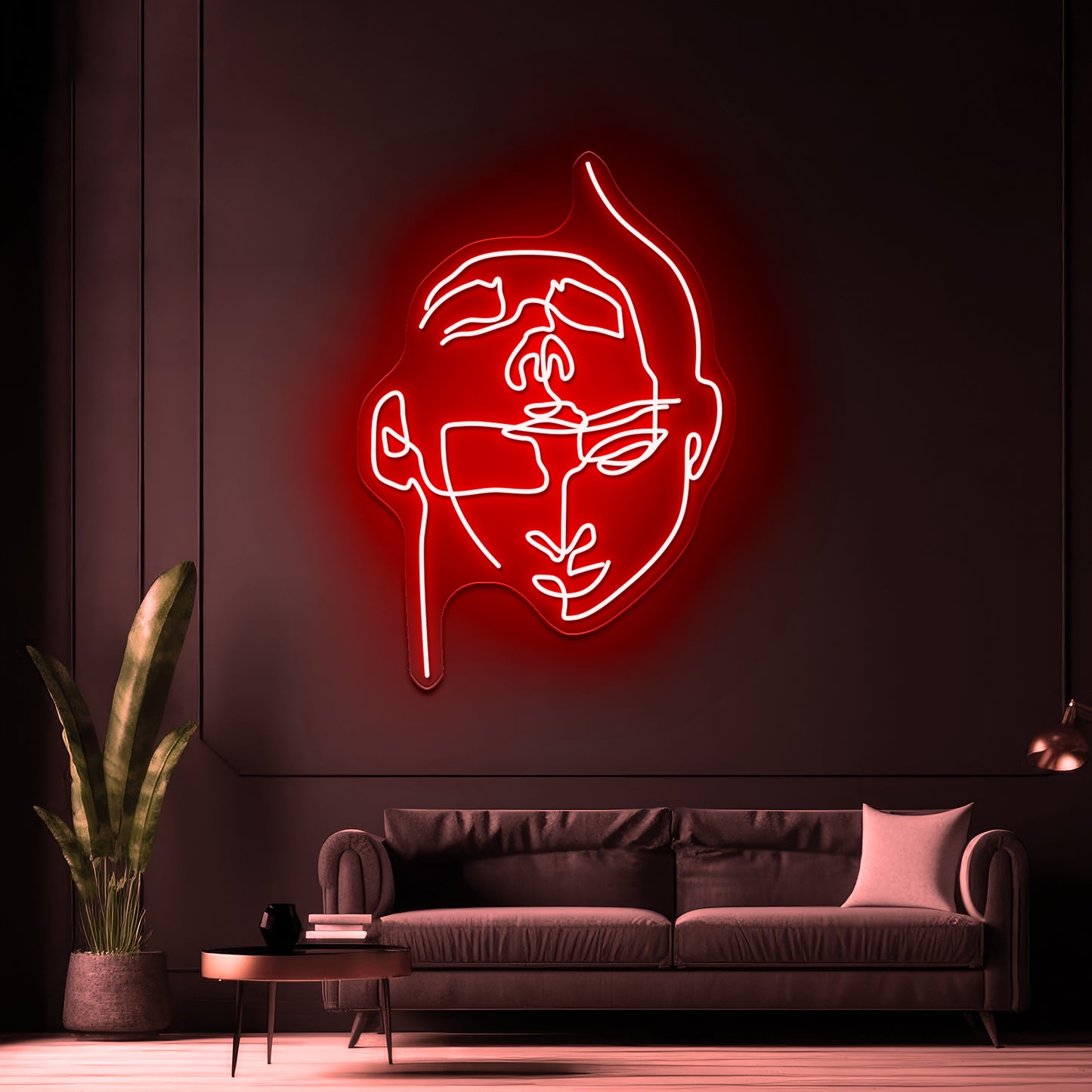 2 Faces Abstract Line Art Wall Artwork Neon Signs