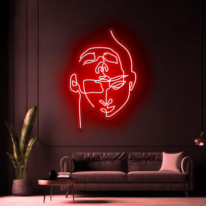 2 Faces Abstract Line Art Wall Artwork Neon Signs