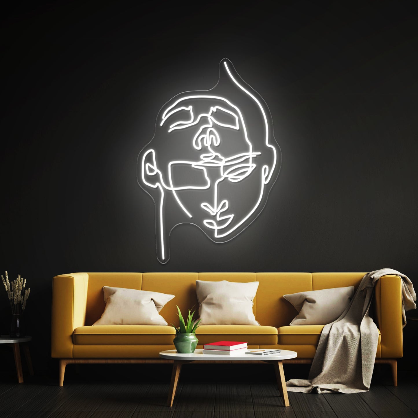 2 Faces Abstract Line Art Wall Artwork Neon Signs