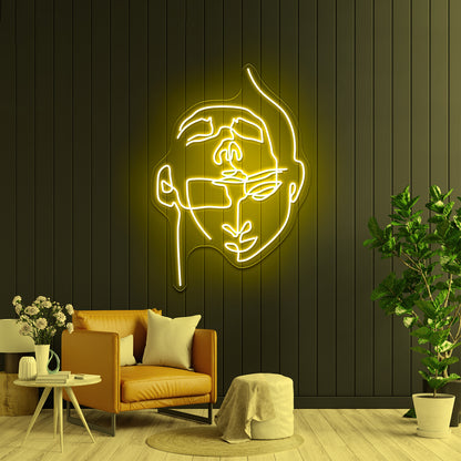 2 Faces Abstract Line Art Wall Artwork Neon Signs