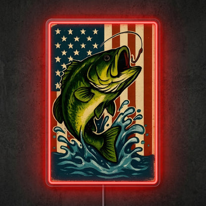 ShineNeon™ Patriotic Bass Flag neon sign USB Power - Neon sign mounted on wall in room