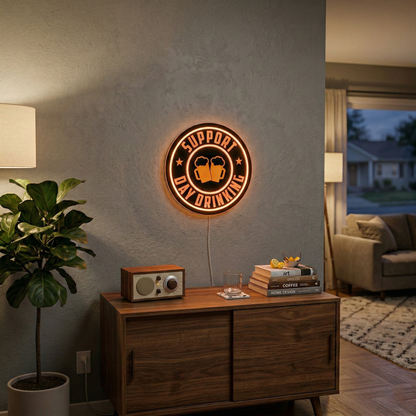ShineNeon™ Support Day Drinking LED Neon Sign Beer Bar Decor Man Cave USB Powered