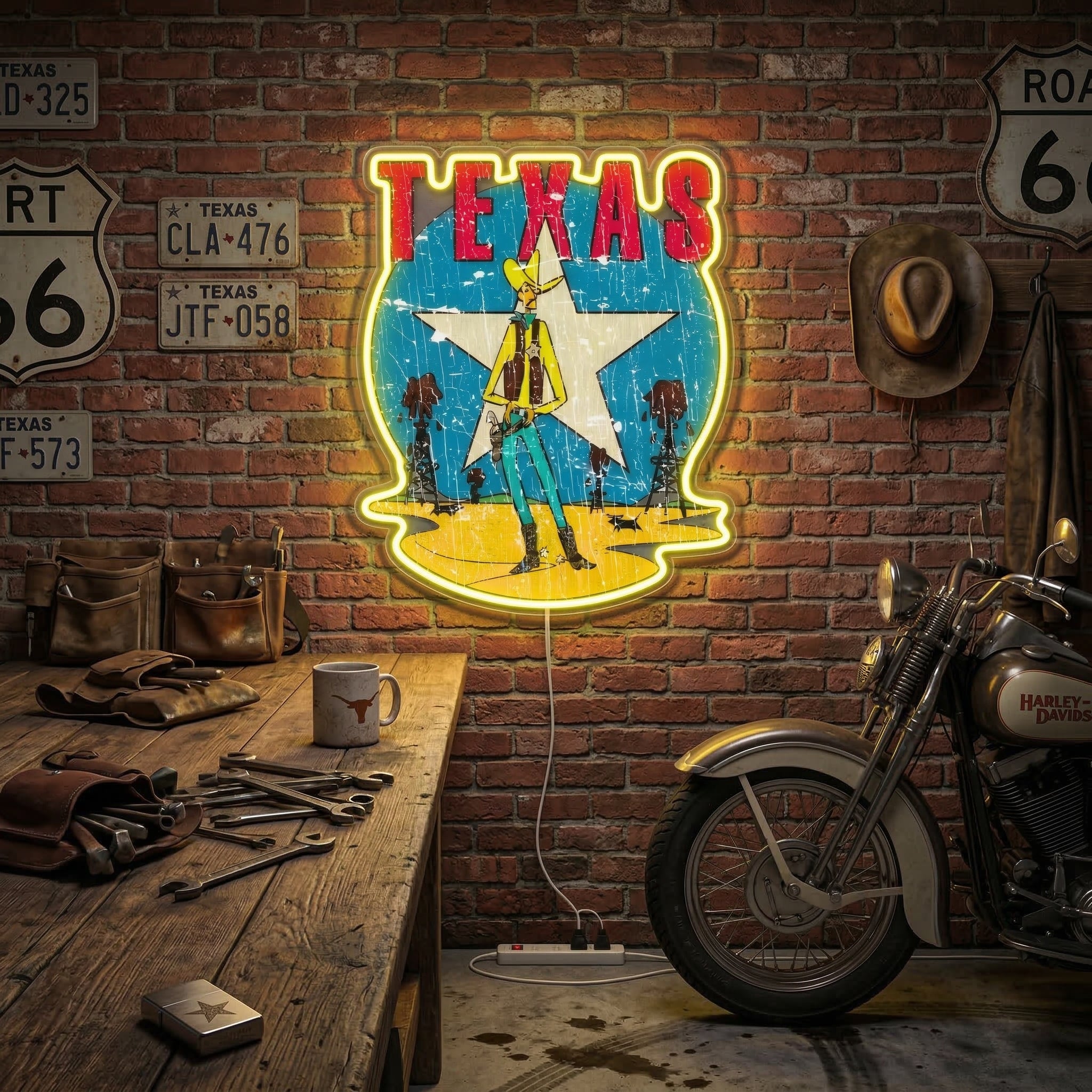 ShineNeon™ Vintage Lone Star Texas Cowboy LED Neon Sign Wall Art USB Powered