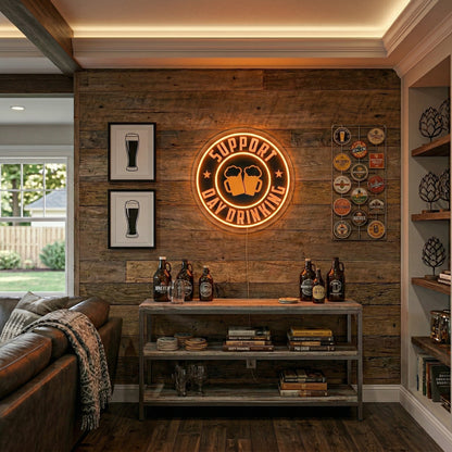ShineNeon™ Support Day Drinking LED Neon Sign Beer Bar Decor Man Cave USB Powered