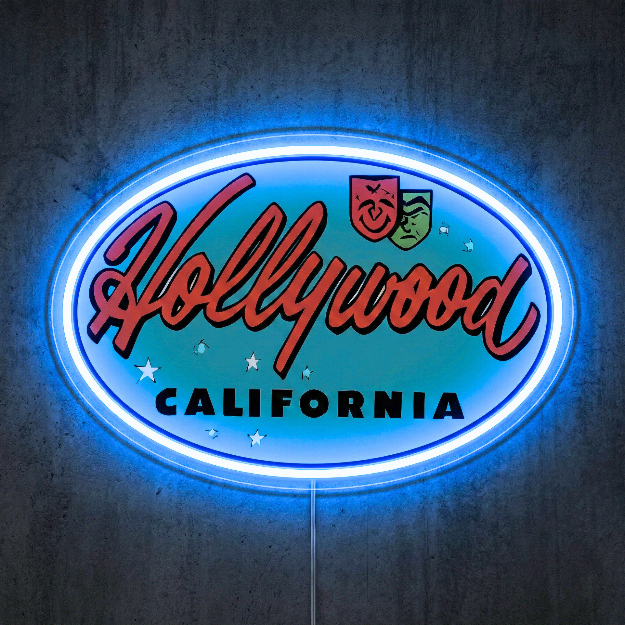 ShineNeon™ Hollywood California LED Neon Sign - Vintage Movie Room Wall Decor USB Powered