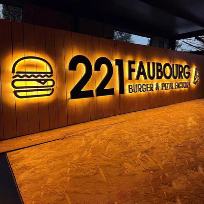 221 Faubourg Burger Pizza Factory 3D Metal Backlit Letters Business Led Sign - Shineneon