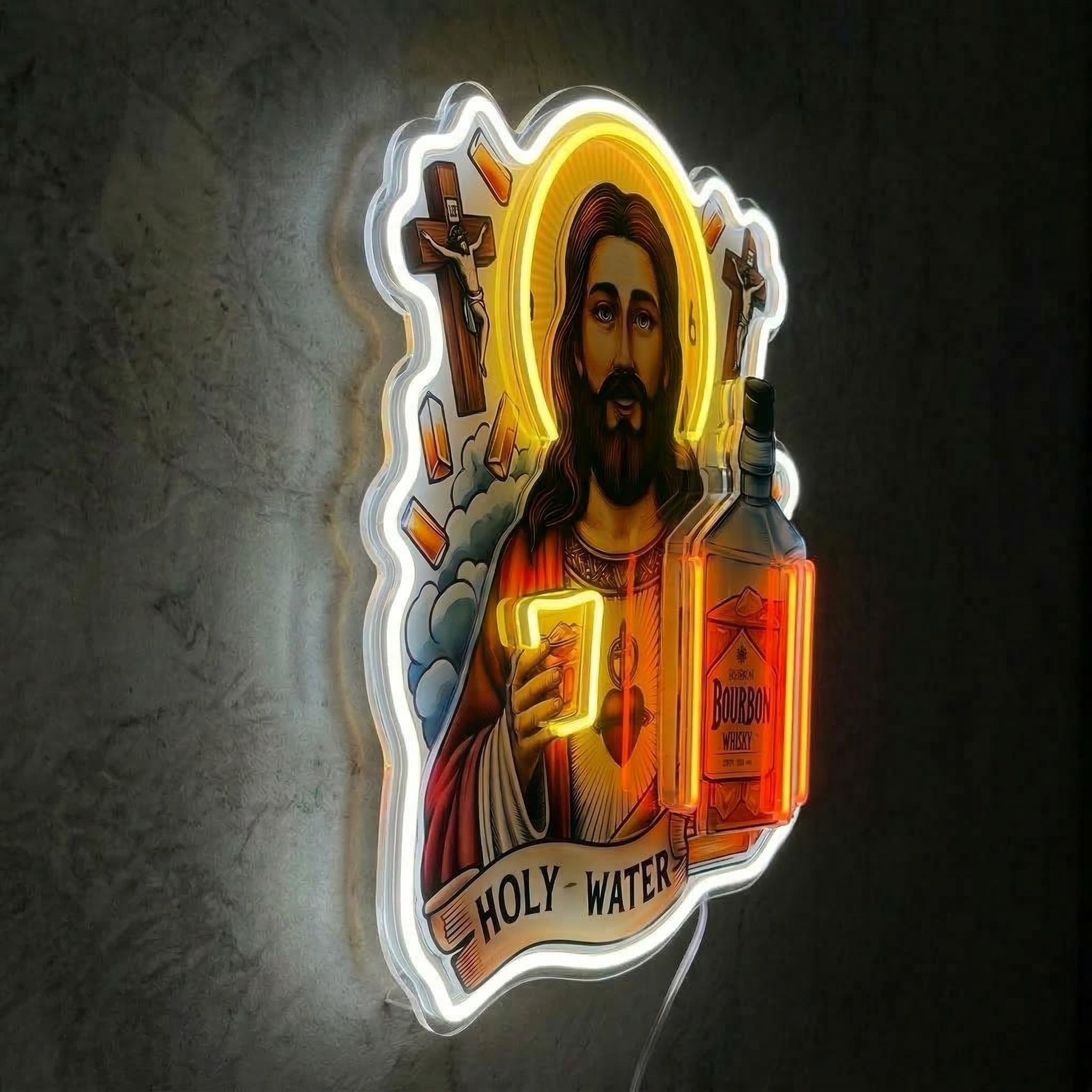 ShineNeon™ Holy Water Bourbon Jesus Neon Sign - Funny Home Bar & Man Cave Wall Decor - USB Power