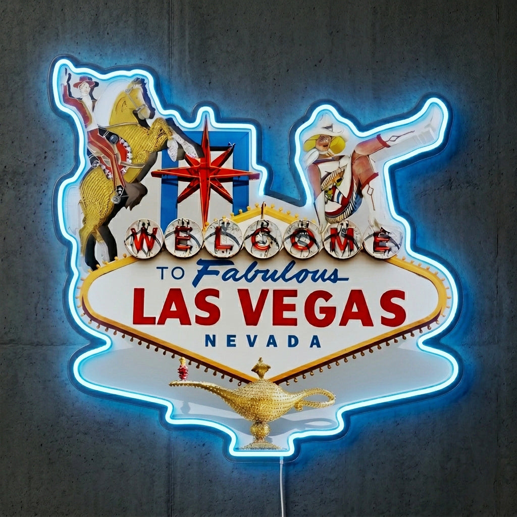 ShineNeon™ Las Vegas Western Icons neon sign USB Power - Neon sign mounted on wall in room
