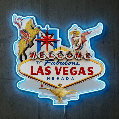 ShineNeon™ Las Vegas Western Icons neon sign USB Power - Neon sign mounted on wall in room