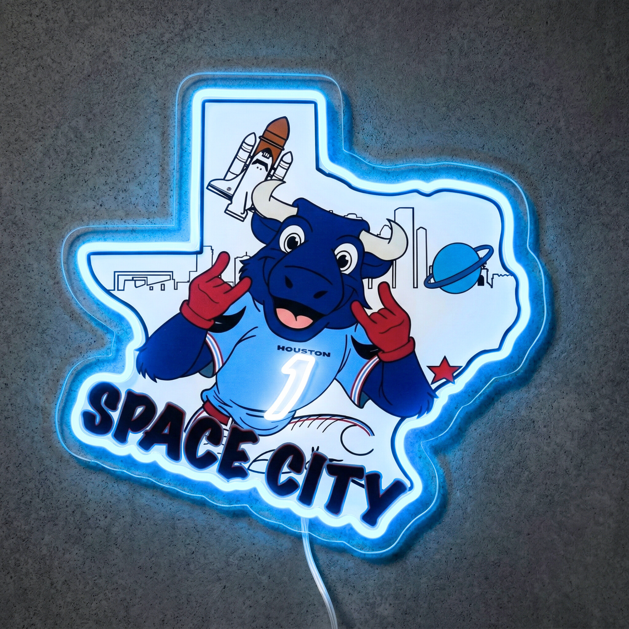 ShineNeon™ Houston Space City Texas Bull LED Neon Sign Multi-Color Sport Cave Vibe USB Power