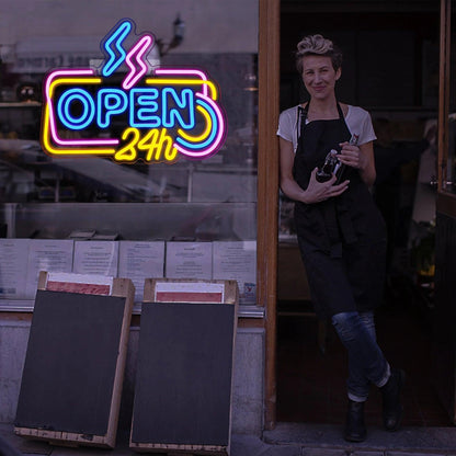 24h Open Multicolor Geometric Cat Led Neon Sign Indoor Wall Art | Shineneon