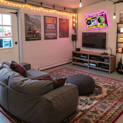 ShineNeon™ Retro 90s Boombox LED Neon Sign - Graffiti Street Art Music Studio Vibe USB Power