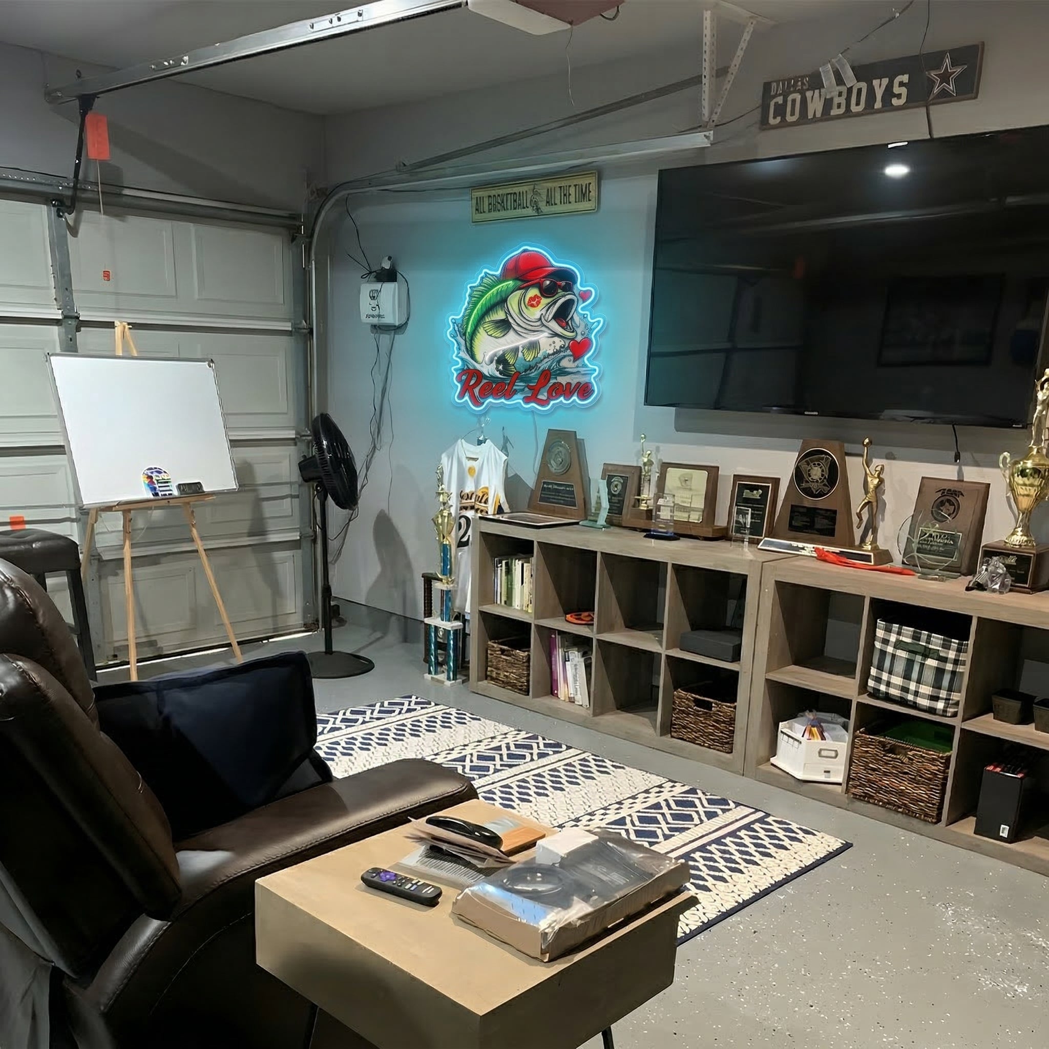 ShineNeon™ Bass Fishing Reel Love Neon Sign with Hearts Man Cave Wall Art USB Powered