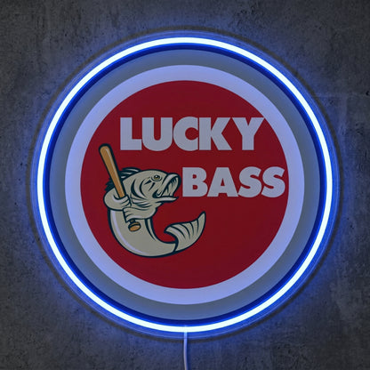 ShineNeon™ Lucky Bass Badge neon sign USB Power - Neon sign mounted on wall in room