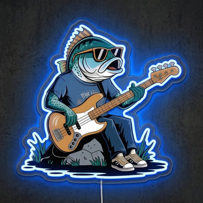 ShineNeon™ Guitar Fish Jam neon sign USB Power - Neon sign mounted on wall in room