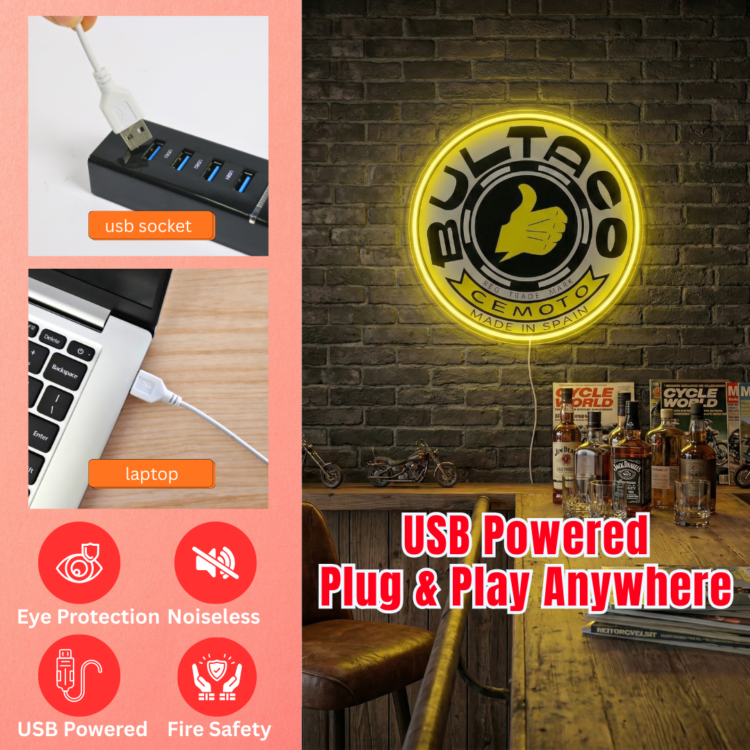 ShineNeon™ Vintage Retro Motorcycle LED Neon Sign - Thumbs Up Logo Garage Decor for Garage & Man Cave