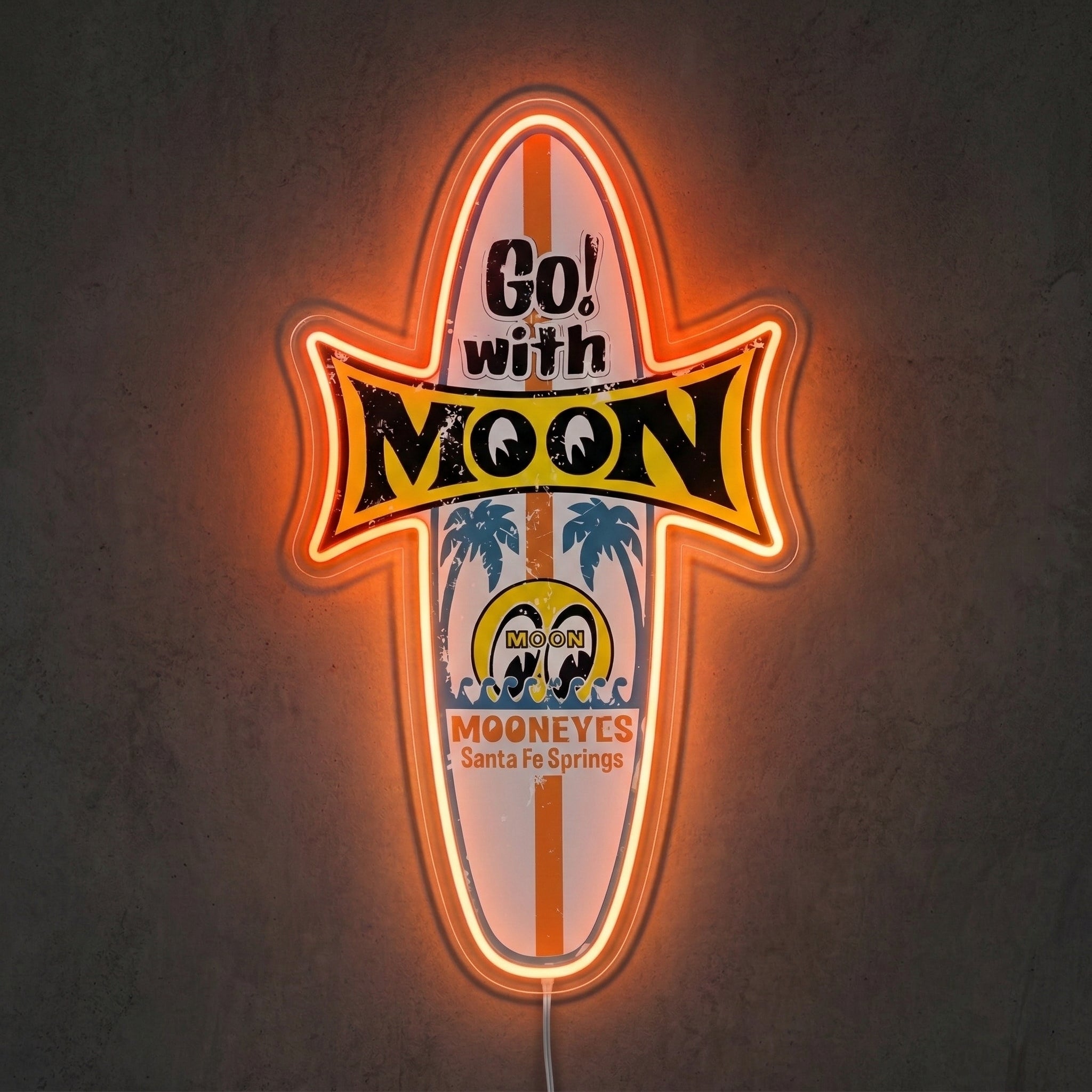 ShineNeon™ Mooneyes Surfboard LED Neon Sign Retro Garage Decor Tropical Vibe USB Power