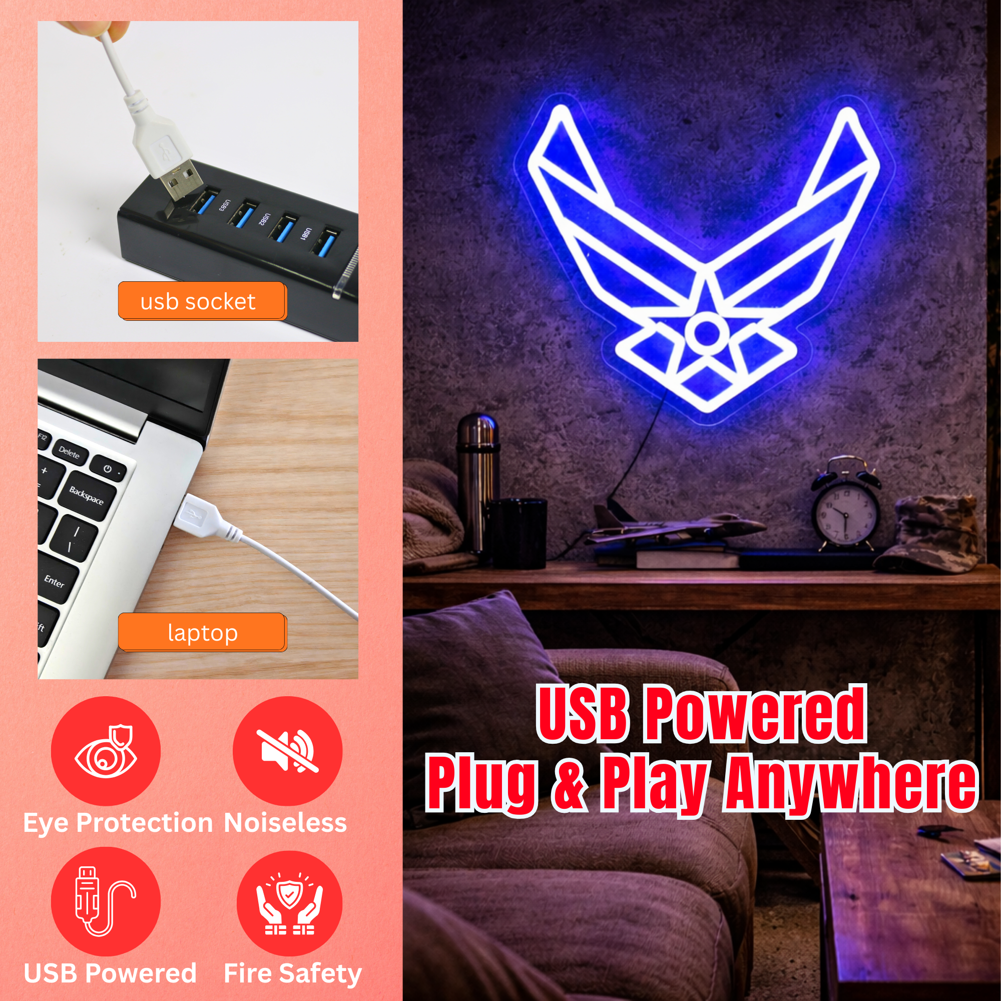 ShineNeon™ Stealth Wing LED Neon Sign – Tactical Blue Glow for Garage & Mancave