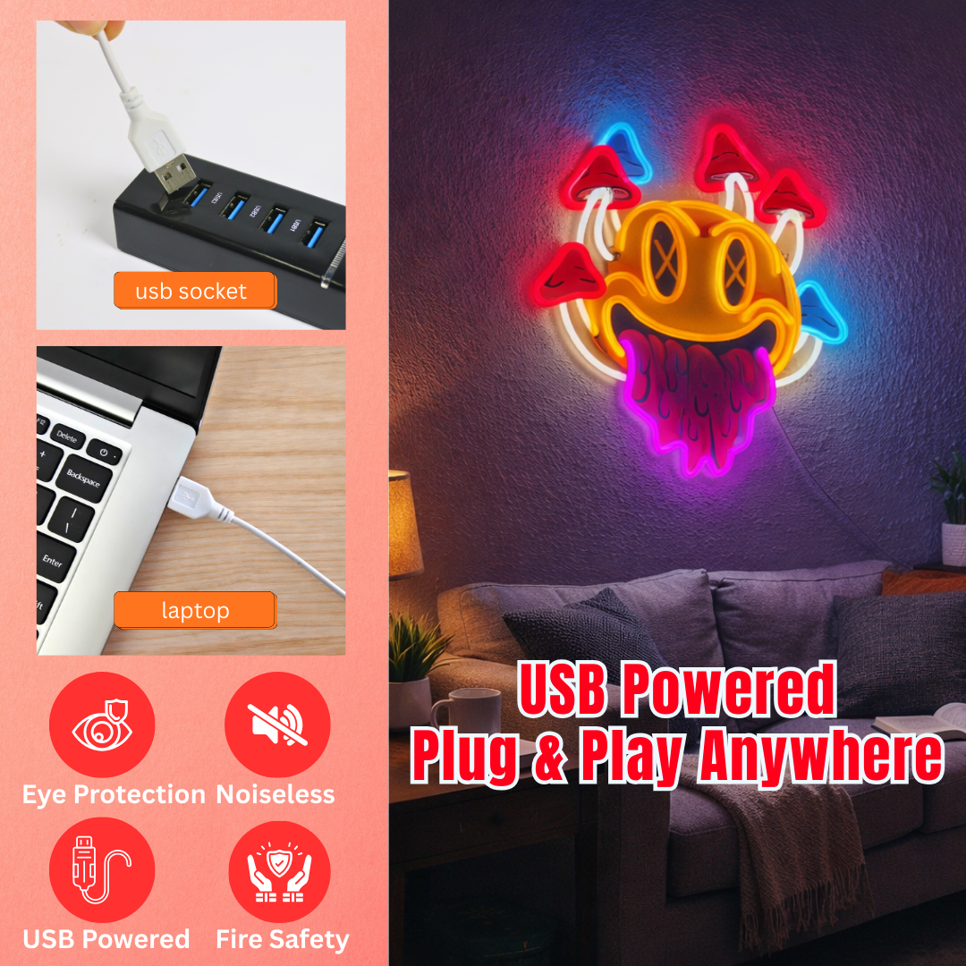 ShineNeon™ Trippy Melting Smiley Face Neon Sign - Psychedelic Wall Decor for Game Room & Man Cave