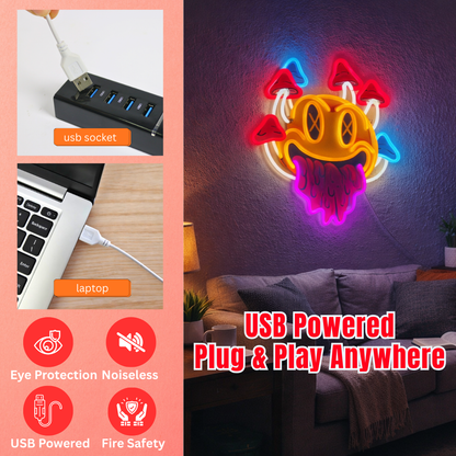ShineNeon™ Trippy Melting Smiley Face Neon Sign - Psychedelic Wall Decor for Game Room & Man Cave