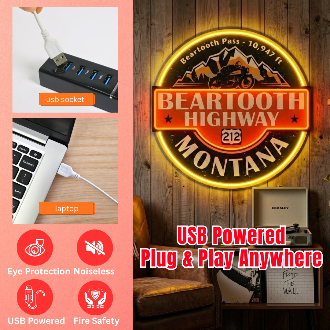 ShineNeon™ Beartooth Highway 212 Motorcycle Neon Sign - Retro Montana Garage & Man Cave Decor