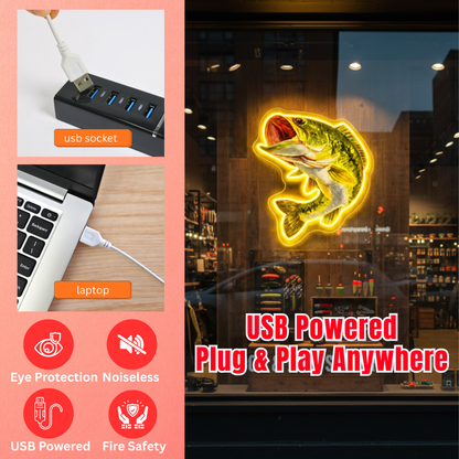 ShineNeon™ Largemouth Bass Fishing LED Neon Sign - Vivid Angler Cave bar & Cabin Wall Decor