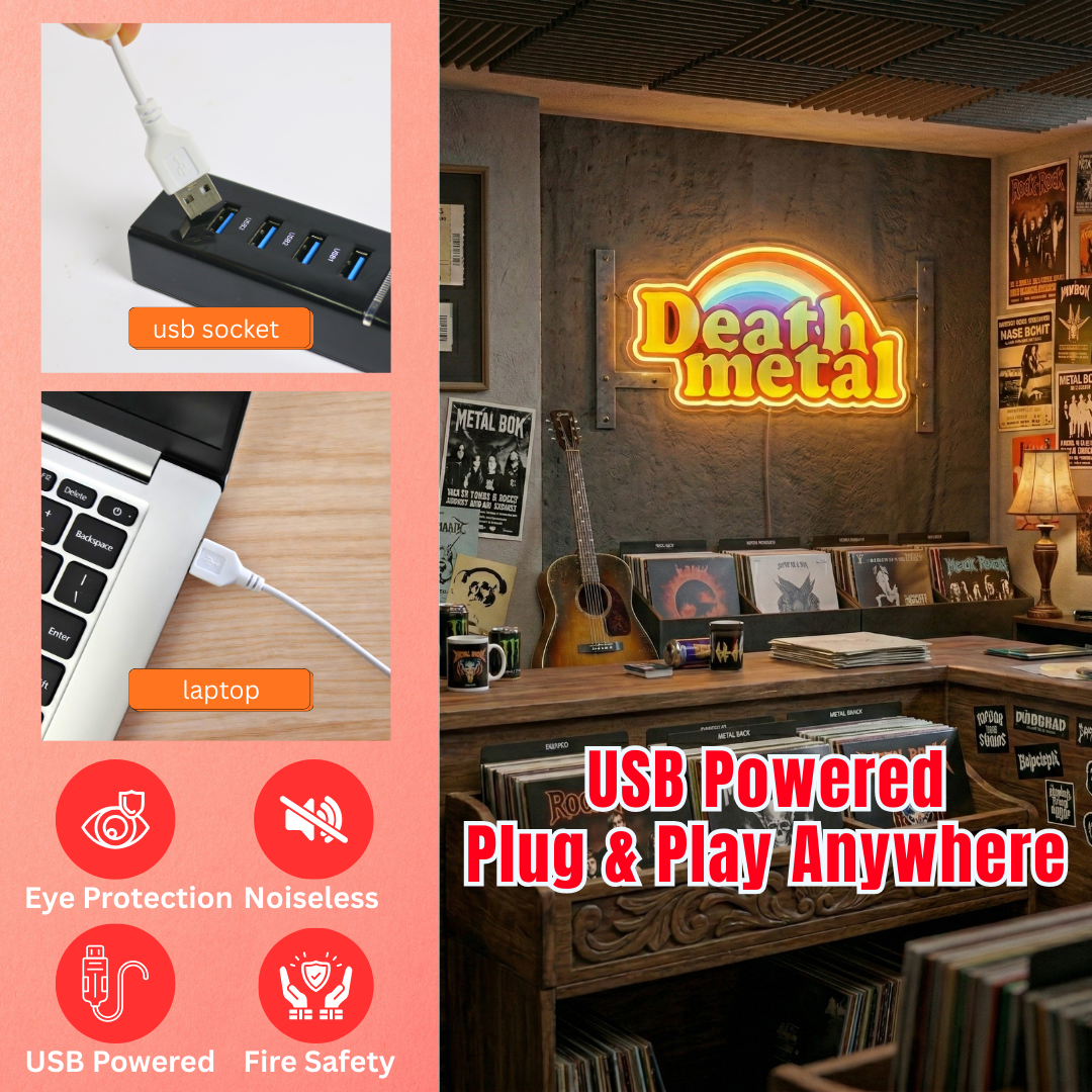 ShineNeon™ Rainbow Death Metal LED Neon Sign - Retro Pastel Sarcastic Wall Decor for Gaming & Mancave