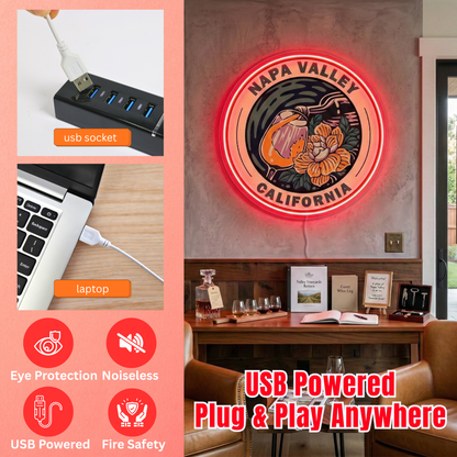 ShineNeon™ Napa Valley Wine Art LED Neon Sign - California Vineyard Wall Decor USB Powered