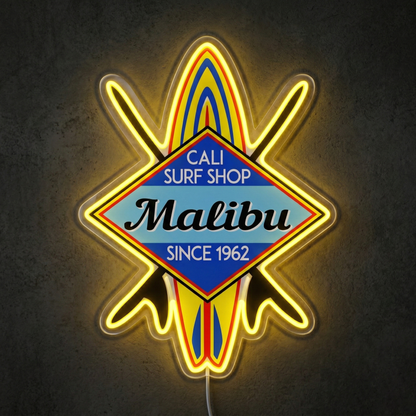 ShineNeon™ Malibu Cali Surf Shop LED Neon Sign - Retro Beach Vibe Wall Decor (USB Powered)