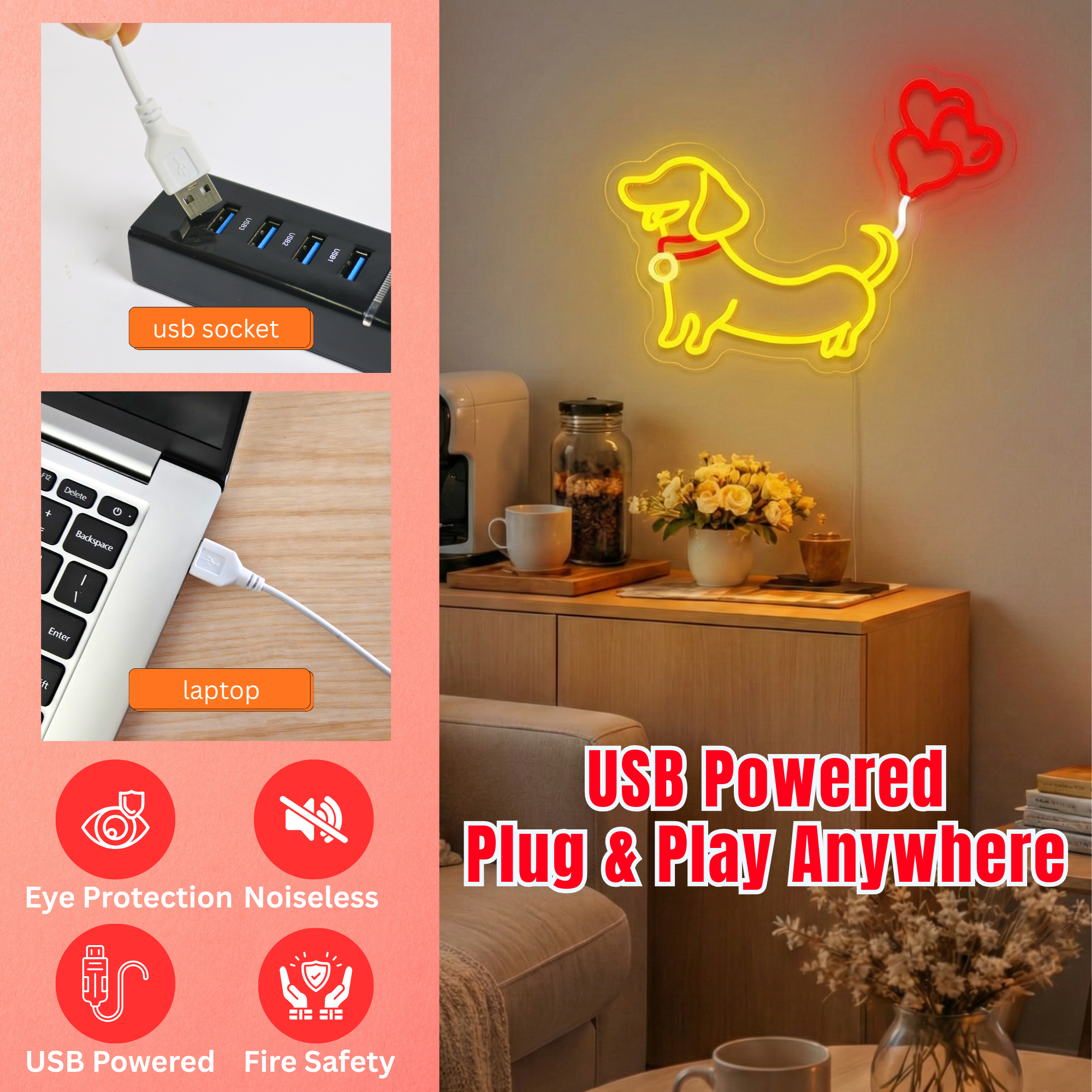 ShineNeon™ Puppy Love Dachshund LED Neon Sign - Weiner Dog Heart Wall Decor for Pet Lovers