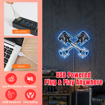 ShineNeon™ Crossed Pistons LED Neon Sign - Garage Mancave Wall Decor & Mechanic Gift