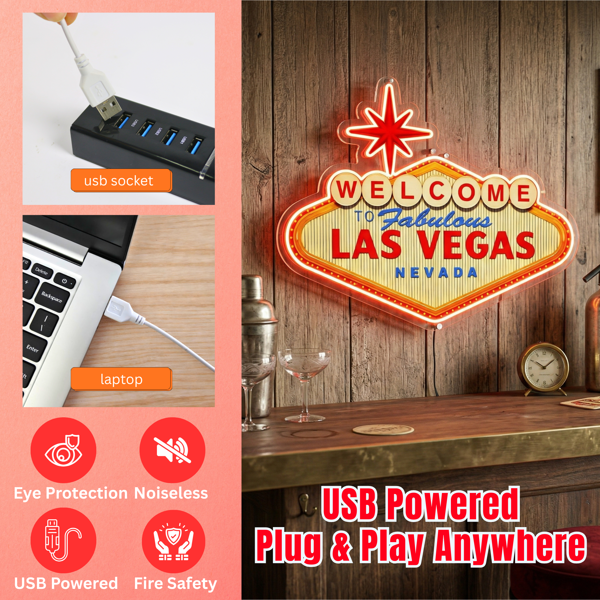 ShineNeon™ Welcome to Fabulous Las Vegas LED Neon Sign - Nevada Landmark Decor USB Powered