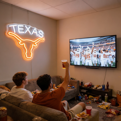 Texas Longhorn USB LED Neon Sign for Bar Game Room & Man Cave Wall Decor