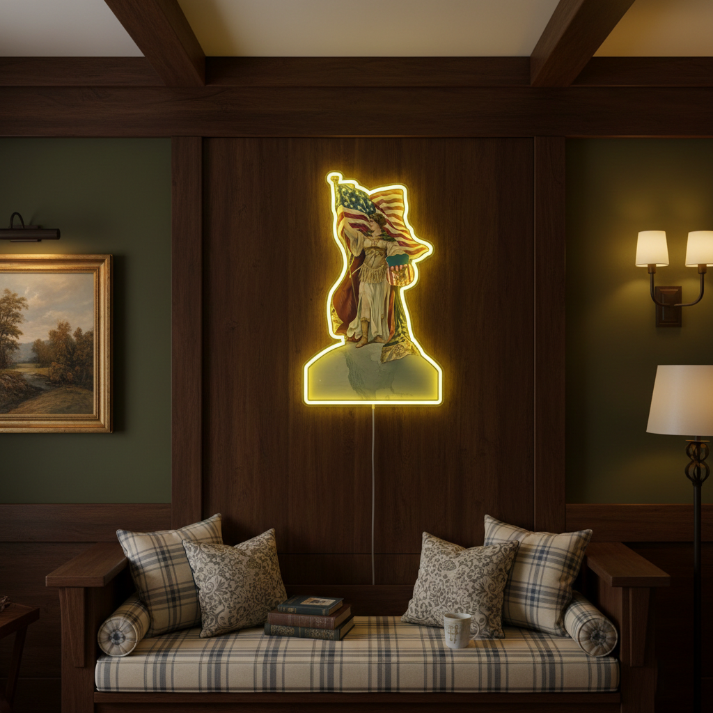 ShineNeon™ Vintage Lady Liberty American Flag LED Neon Sign - Patriotic Wall Art Decor