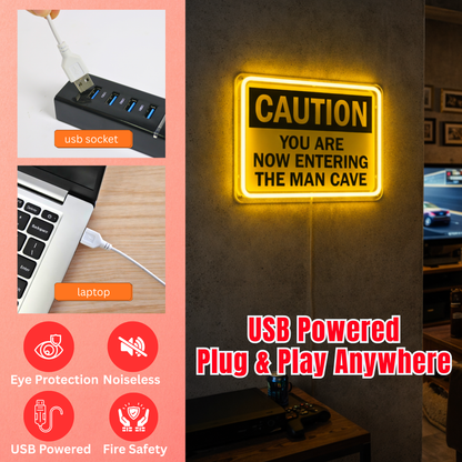 ShineNeon™ Caution Man Cave LED Neon Sign - Yellow Warning Light for Garage & Game Room