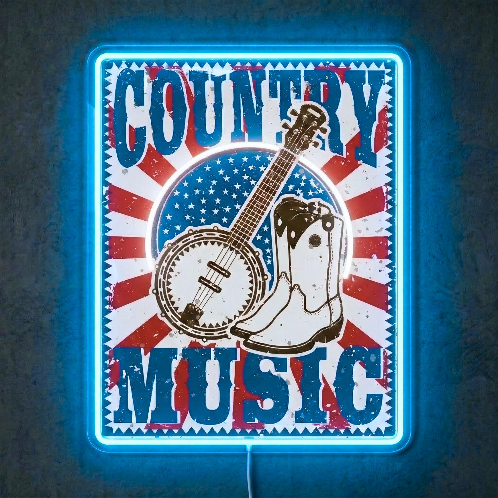 ShineNeon™ Vintage Country Music Banjo LED Neon Sign Rustic Americana Wall Art USB Power