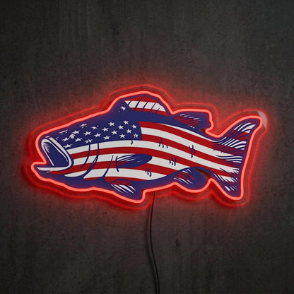 ShineNeon™ American Fish Flag neon sign USB Power - Neon sign mounted on wall in room