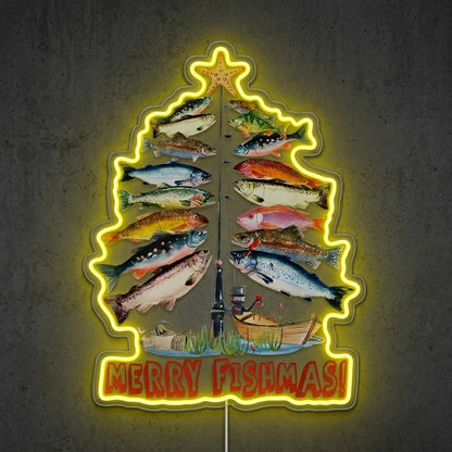 ShineNeon™ Merry Fishmas Tree neon sign USB Power - Size and dimension reference