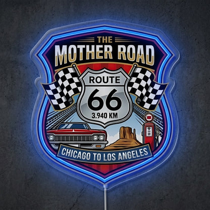 ShineNeon™ Mother Road Route 66 neon sign USB Power - Neon sign mounted on wall in room