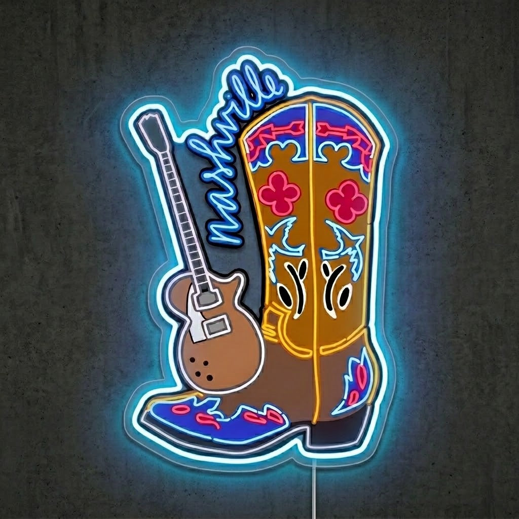 ShineNeon™ Cowboy Boot Guitar neon sign USB Power - LED neon sign close-up detail