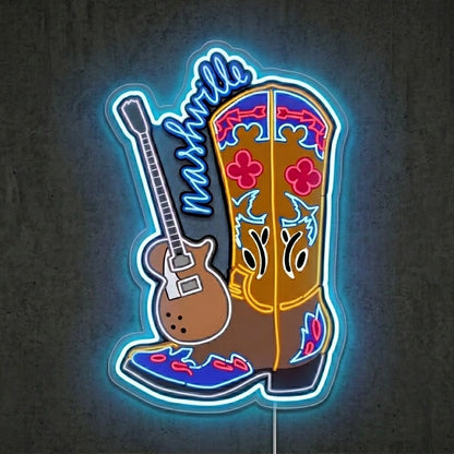 ShineNeon™ Cowboy Boot Guitar neon sign USB Power - LED neon sign close-up detail