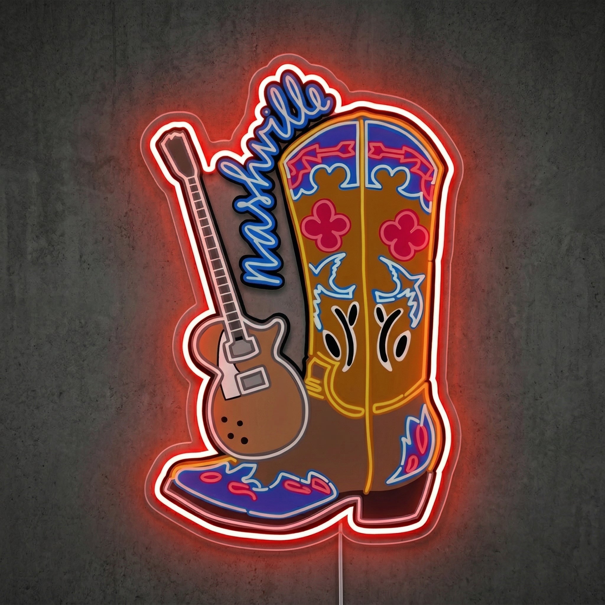 ShineNeon™ Cowboy Boot Guitar neon sign USB Power - Size and dimension reference
