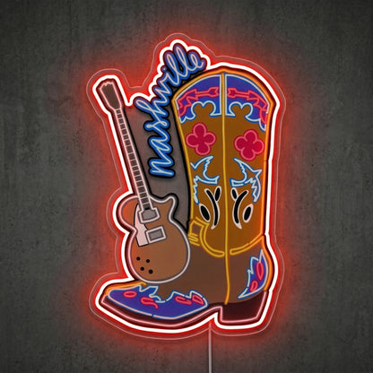 ShineNeon™ Cowboy Boot Guitar neon sign USB Power - Size and dimension reference