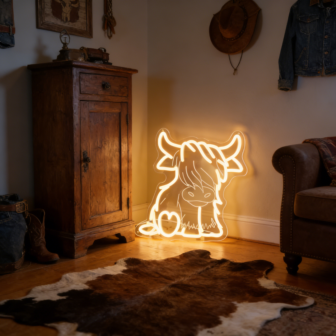 Highland Cow USB LED Neon Light Adorable Gift for Bedroom Home Decor Wall Light