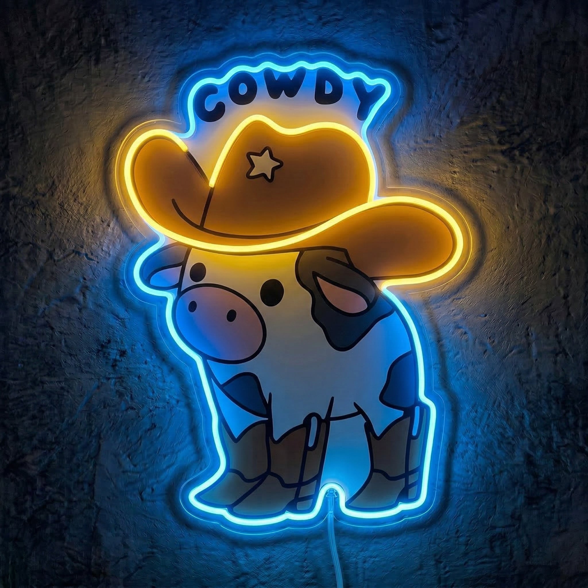 ShineNeon™ Cowdy Cow LED Neon Sign Western Cowboy Boots Room Decor USB Power
